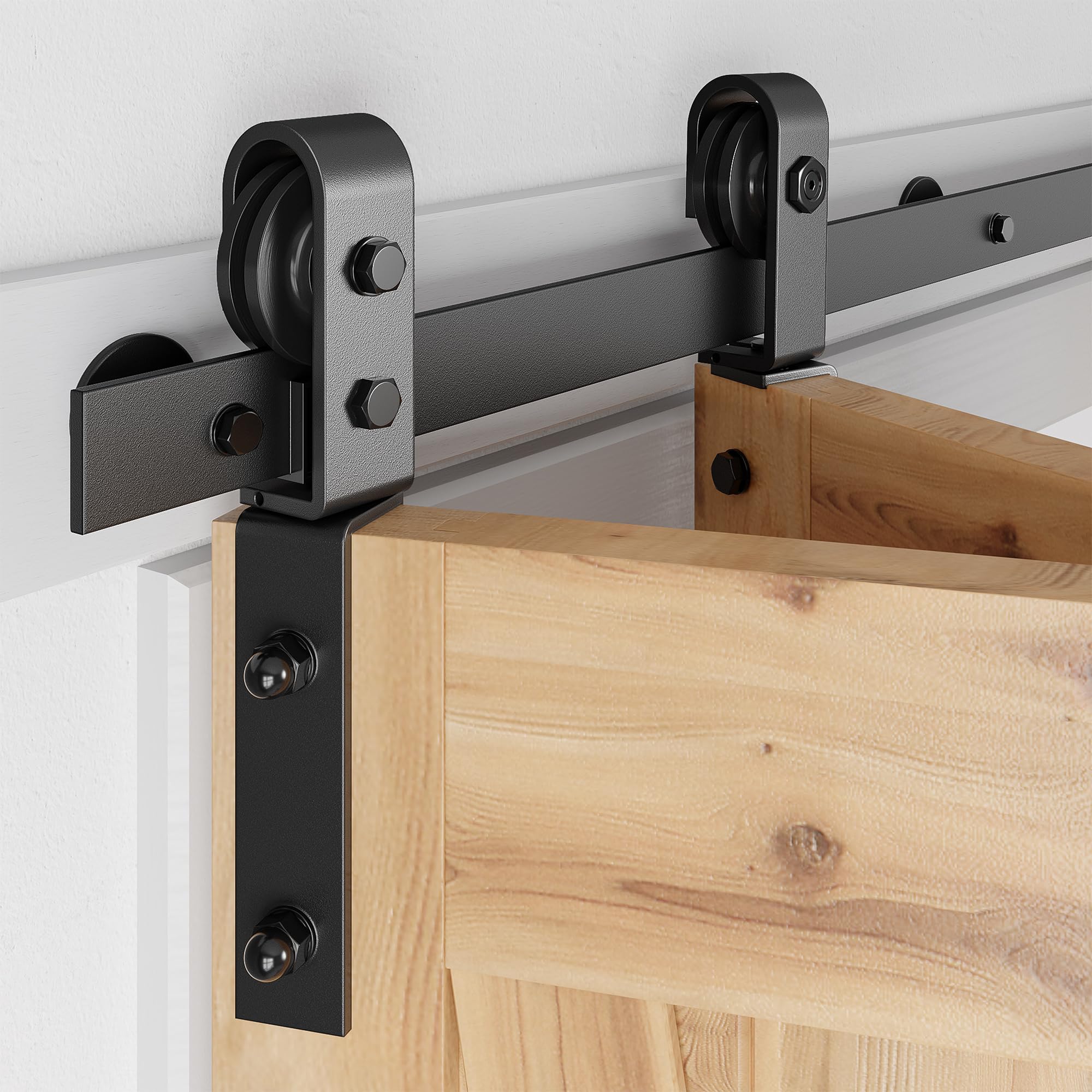 SMARTSTANDARD 5ft/60'' Bi-Folding Sliding Barn Door Hardware Kit, Bifold Barn Door Hardware Kit Heavy Duty Sturdy Side Mounted for 2 Doors -Smoothly and Quietly -Easy to Install, Fit 56" Door, No Door