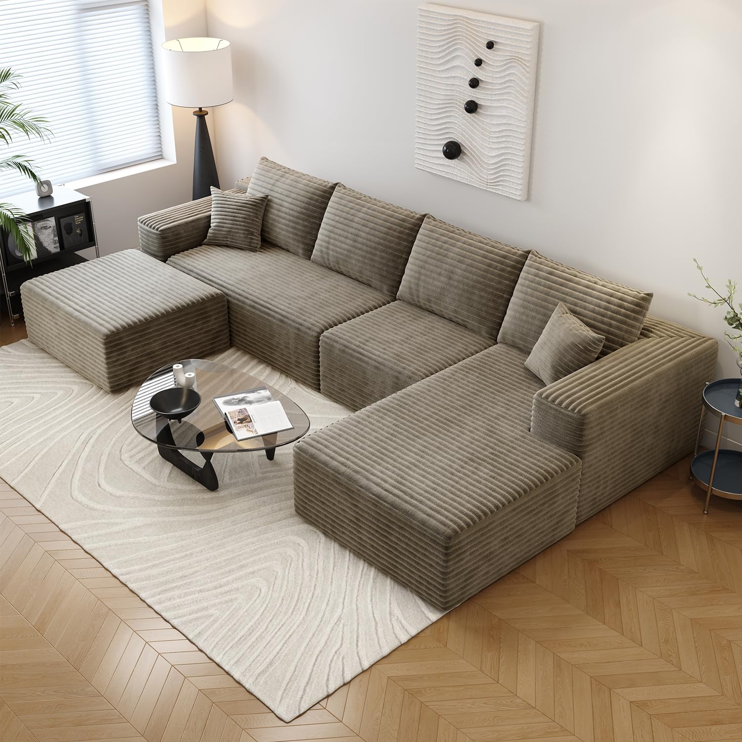 107.5" Cloud Sectional Couch with L-Shape Chaise,Modern Modular Sofa with Deep Seat, Upholstered Couches for Living Room Bedroom Apartments,No Assembly Required, (Black,Right Facing Chaise)