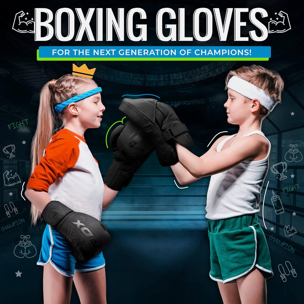 RDX Kids Boxing Gloves Sparring and Muay Thai Maya Hide Leather, Kara Patent Pending Junior Training Mitt for Kickboxing, Punching Bag, Focus Pads, MMA, Thai Pad, Double End Ball Punching Gloves