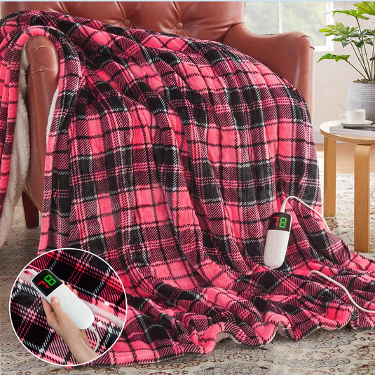 Heated Blanket Electric Throw, 50X60, Heating Throw with 10 Heating Levels/8 Hours Auto Off, Navy Blue Plaid Checkered Sherpa Blanket Warmer for Adults, Washable Blanket Gift for Couch Bed Office, ETL