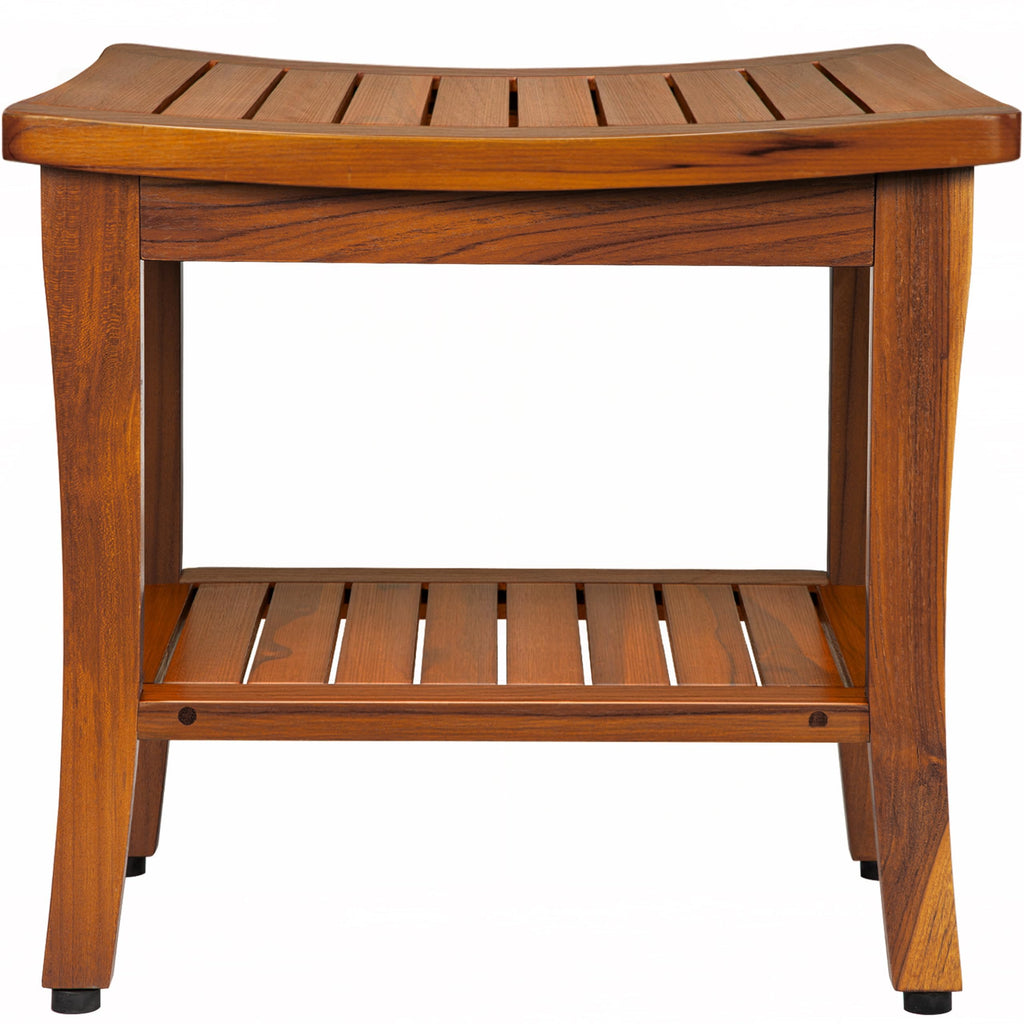 TEAKMAMA 20" Teak Shower Bench Waterproof Wooden Chair for Inside Use, Teak Shower Stool with Shelf for Bathroom, Durable Bath Bench for Elderly, Assembly Required