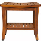 TEAKMAMA 20" Teak Shower Bench Waterproof Wooden Chair for Inside Use, Teak Shower Stool with Shelf for Bathroom, Durable Bath Bench for Elderly, Assembly Required