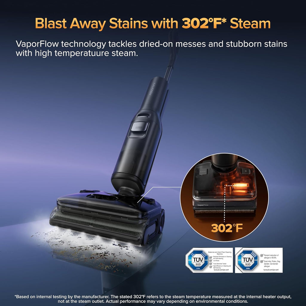 roborock F25 Ultra Steam Wet Dry Vacuum Cleaner, 302°F Steam Mop & 187°F Hot Water Cordless Vacuum Mop All in One, Floor Washer with Blue Light, 194°F Self-Cleaning, 180° Lay-Flat, AI Assitant Wheels