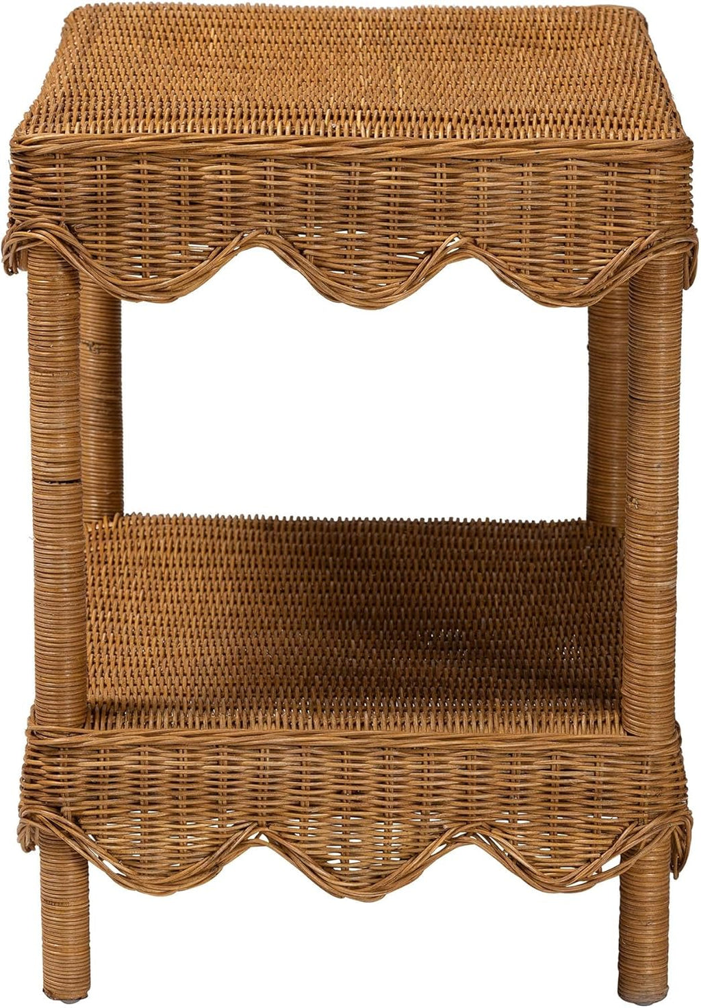 bali & pari Oteria Scalloped Natural Rattan Side Table, Light Honey