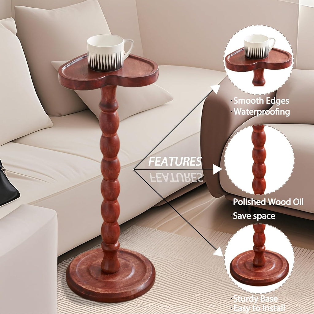 24" Tall Solid Wood Round Side Table – Coffee Table & Plant Stand 2-in-1 with Non-Slip Pads – Farmhouse Living Room/Patio Use (Red)