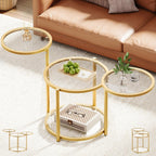 Round Glass Coffee Table - 4 Tier Coffee Tables for Living Room with Rotating Top, Circle Coffee Table with Storage, Modern Clear Center Table with Metal Frame for Small Space, Office, Gold