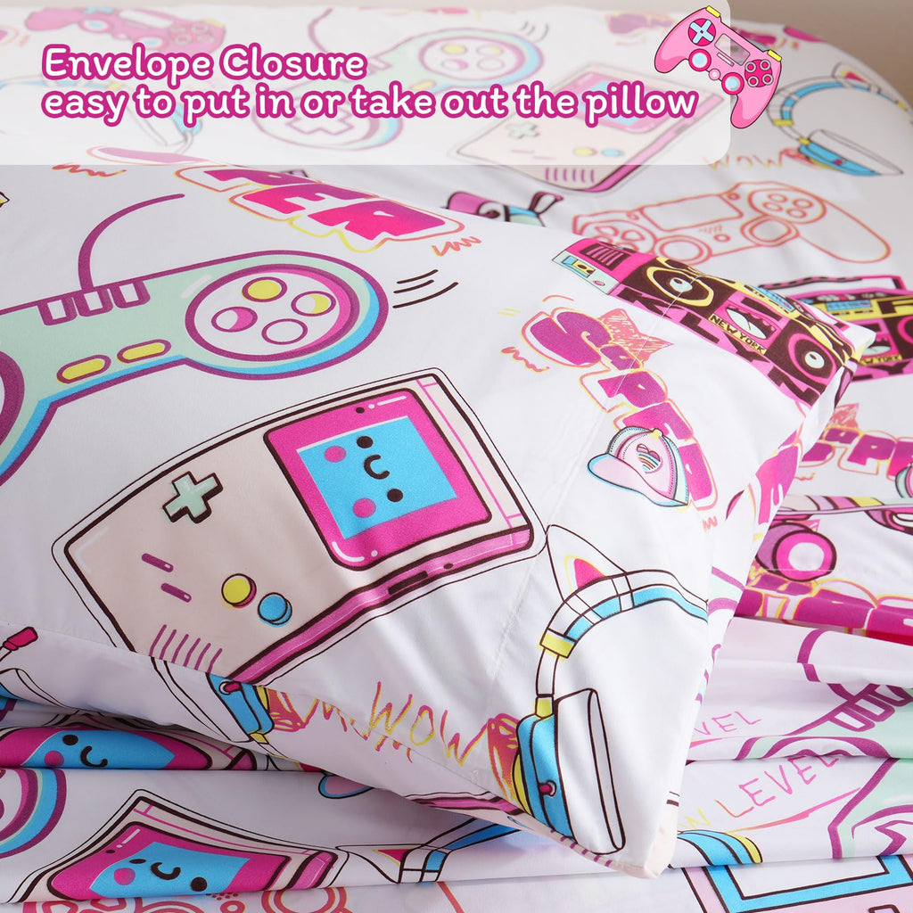 ست ملحفه کودکان یونیکورن صورتی JSD، سایز تویین، ۳ تکه، ملحفه‌های رختخواب میکروفایبر چاپ شده با طرح رنگین کمان برای دختران، جیب عمیق