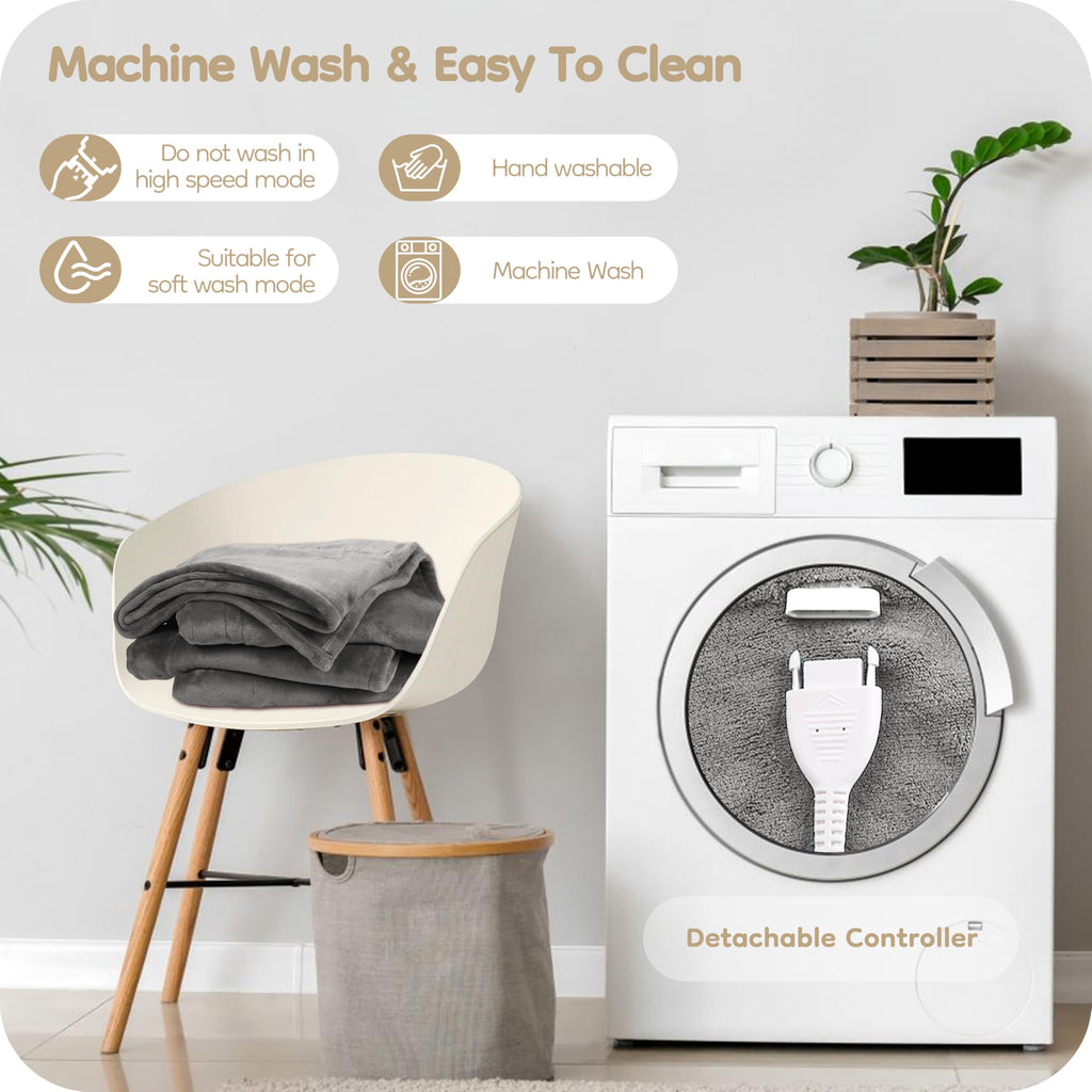 Elektrisch verwarmd deken 72" x 84" volledige maat flanellen stof met 4 verwarmingsniveaus & 10 uur automatische uitschakeling, ademend warm en wasbaar voor zacht en bed - lichtgrijs