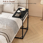 Vagusicc C Shaped End Table, 33"Tall Side Table for Couch, C-Table Sofa Table Adjustable Height Side Table, Large Surface Slide Under Couch Table, Coffee Table TV Tray for Living Room, Bedroom, Black