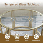 OIOG Glass Coffee Table for Living Room, Gold Coffee Table with Tempered Glass, Round Coffee Table for Office