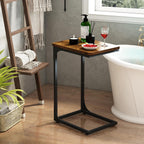 QEEIG C Shaped Side Table Set of 2 Living Room Sets Couch Tray Tables Small Farmhouse 11.8 inch Width, Rustic Brown (017A-30BN)