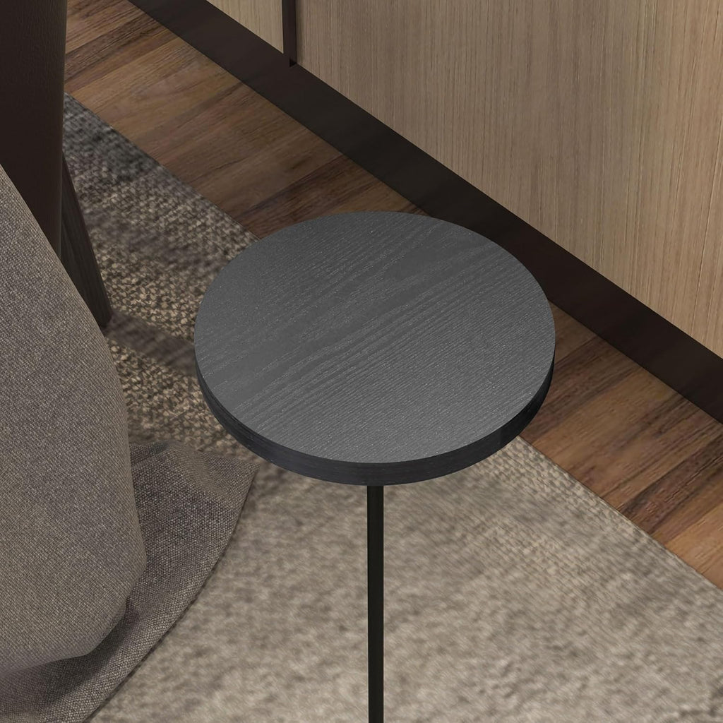 Drink Table, Round Pedestal with Weighted Base,Black Side Modern Cocktail Martini Small End Premium Accent Table for Sofa Couch Chair Living Room Bedroom Dorm Patio