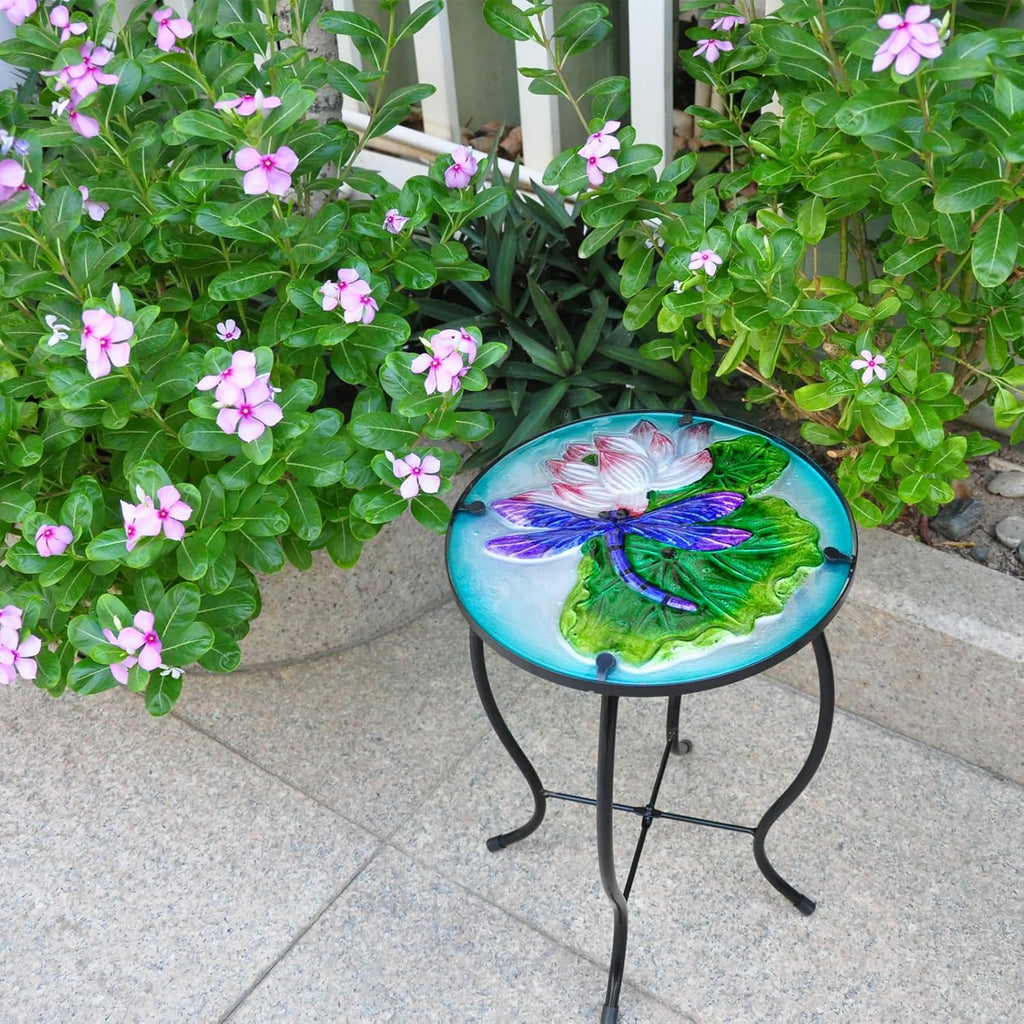 Outdoor Side Table Accent Table Patio Side Table Plant Stands Small Mosaic Table Glass Top Round Balcony Coffee Table