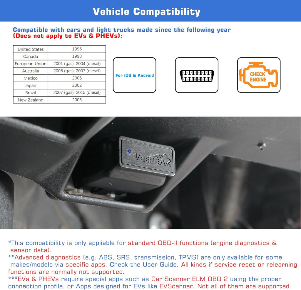 Veepeak OBDCheck BLE Bluetooth OBD II Scanner Car Check Engine Light Code Reader Diagnostic Scan Tool for iOS & Android