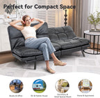 Convertible Faux Leather Futon Sofa Couch,Memory Foam Futon Couch Bed,Loveseat Sleeper Sofa Bed,Small Splitback Modern Folding Sofa Bed for Living Room,Office,Apartment,Matte Black