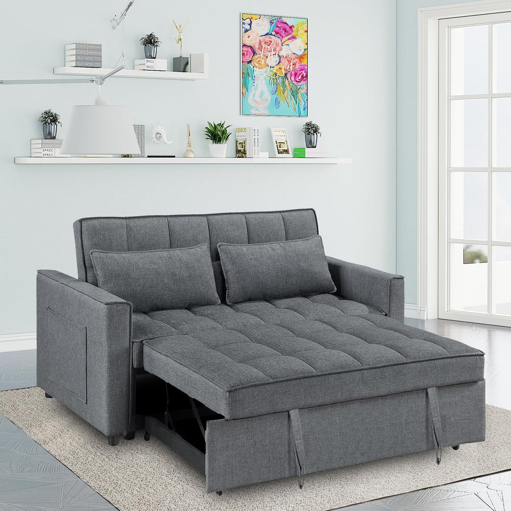 2-in-1 Convertible Loveseat Sofa Bed with Pull Out Bed and Storage Sectional Counch for Living Room, Apartment, Bedroom, Office, Gray