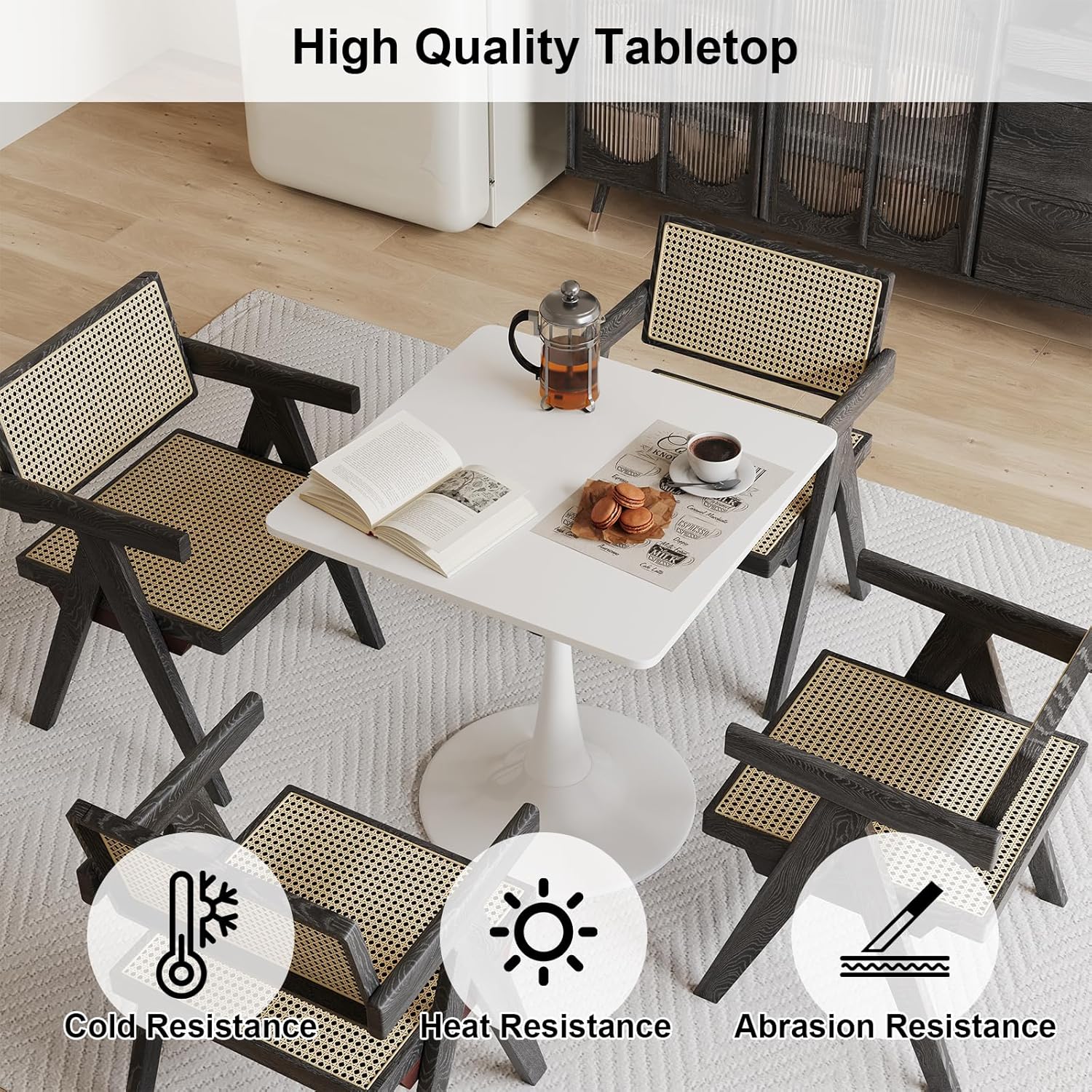 White Square Tulip Table for 2 Person, 24 Inch Small Dining Table with Pedestal Base for Two, Mid Century Modern Tulip Tables for Kitchen, Living Room, Cafe, Coffee, Office, Bistro, Pub, Bar, Wood Top