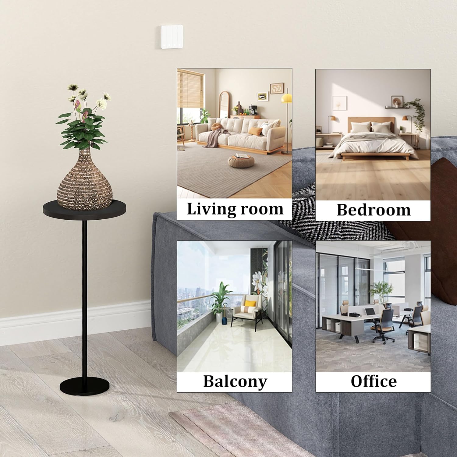 Drink Table, Pedestal Martini Table Modern Round Round End Side Pedestal with Weighted Base for Small Spaces Drinking Coffee, Sofa, Living Room, Bedroom and Office