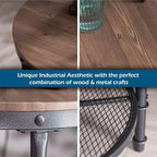 Bonnlo Industrial Round End Table - 20" Metal & Wooden Side Table for Couch & Living Room