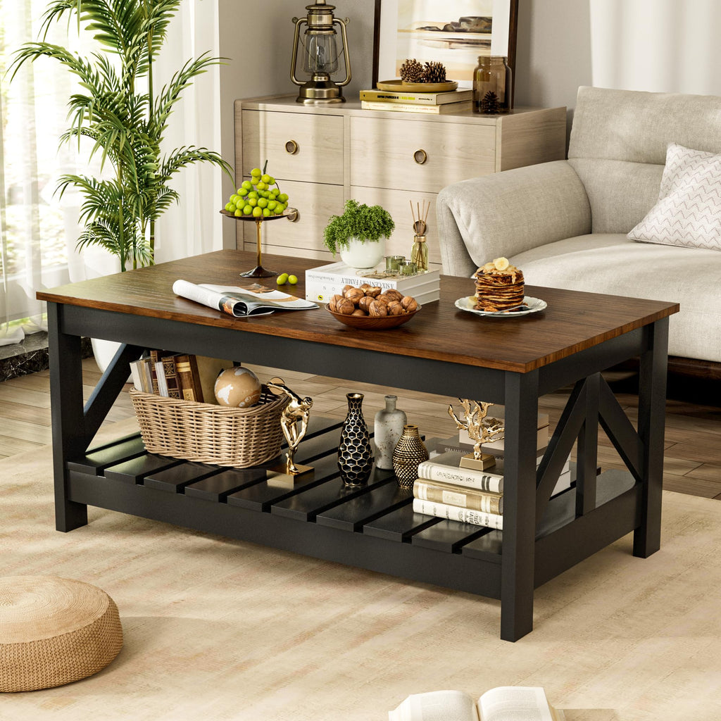 JUMMICO Square Coffee Table with Dual Storage Compartments, Modern Wood Cocktail Table for Living Room, Farmhouse Lounge & Office Reception (Gray & White)