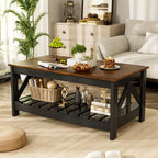 JUMMICO Square Coffee Table with Dual Storage Compartments, Modern Wood Cocktail Table for Living Room, Farmhouse Lounge & Office Reception (Gray & White)