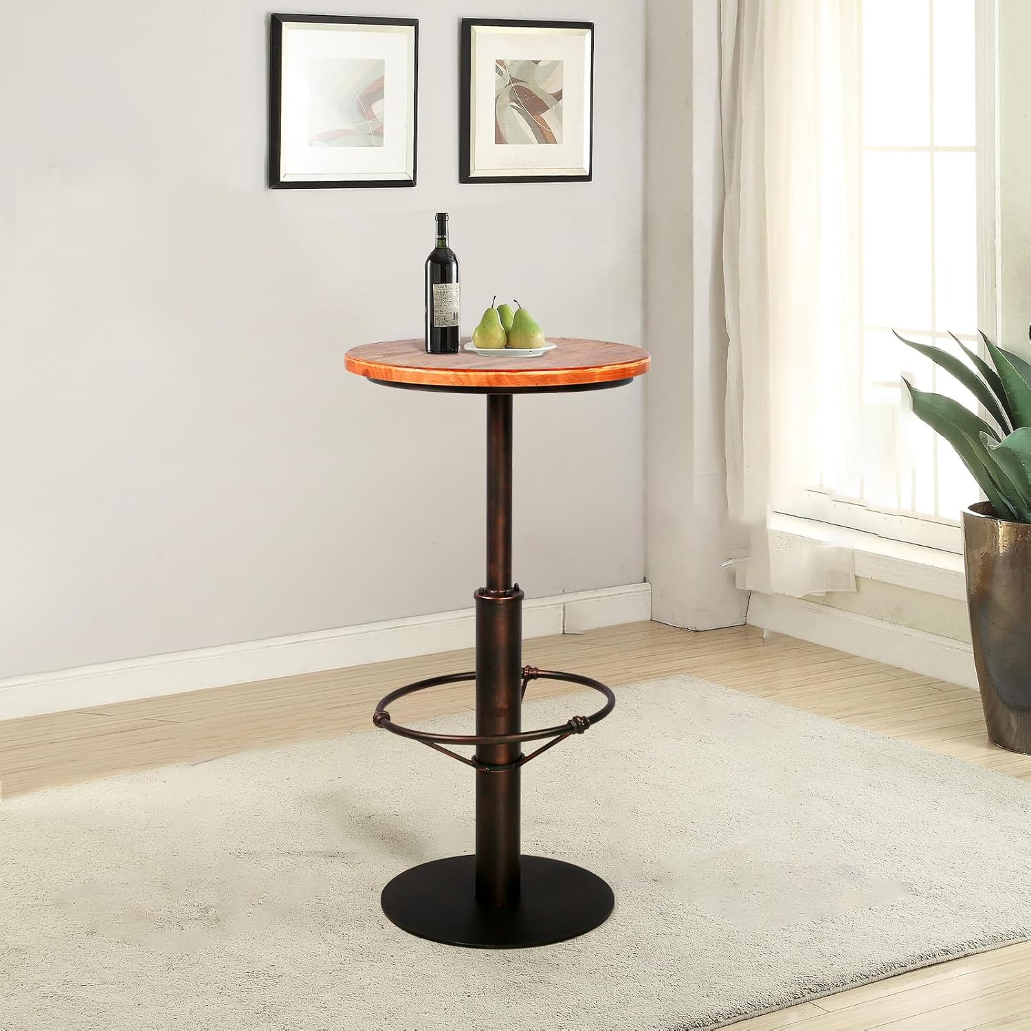 Topower Industrial Pub Table 19.7" Round Solid Pine Wood Top 42.2" Height Bar Table with Metal Base, Tall Pub Table for Kitchen, Dining Room, Coffee Shop, Copper