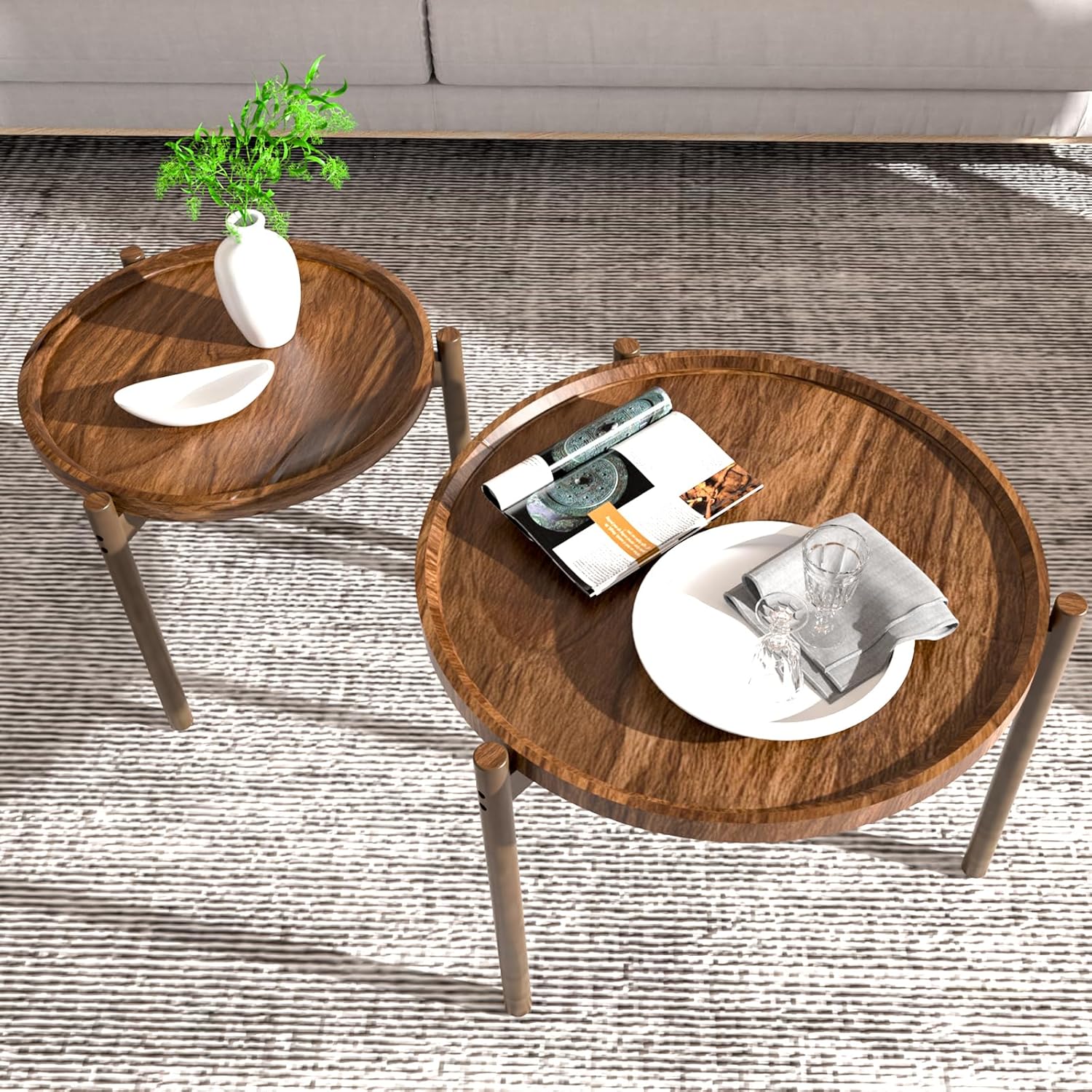 Round Nesting Coffee Tables Set of 2,Round End Table,Small Nesting Tables,Side Table,for for Living Room Bedroom Balcony