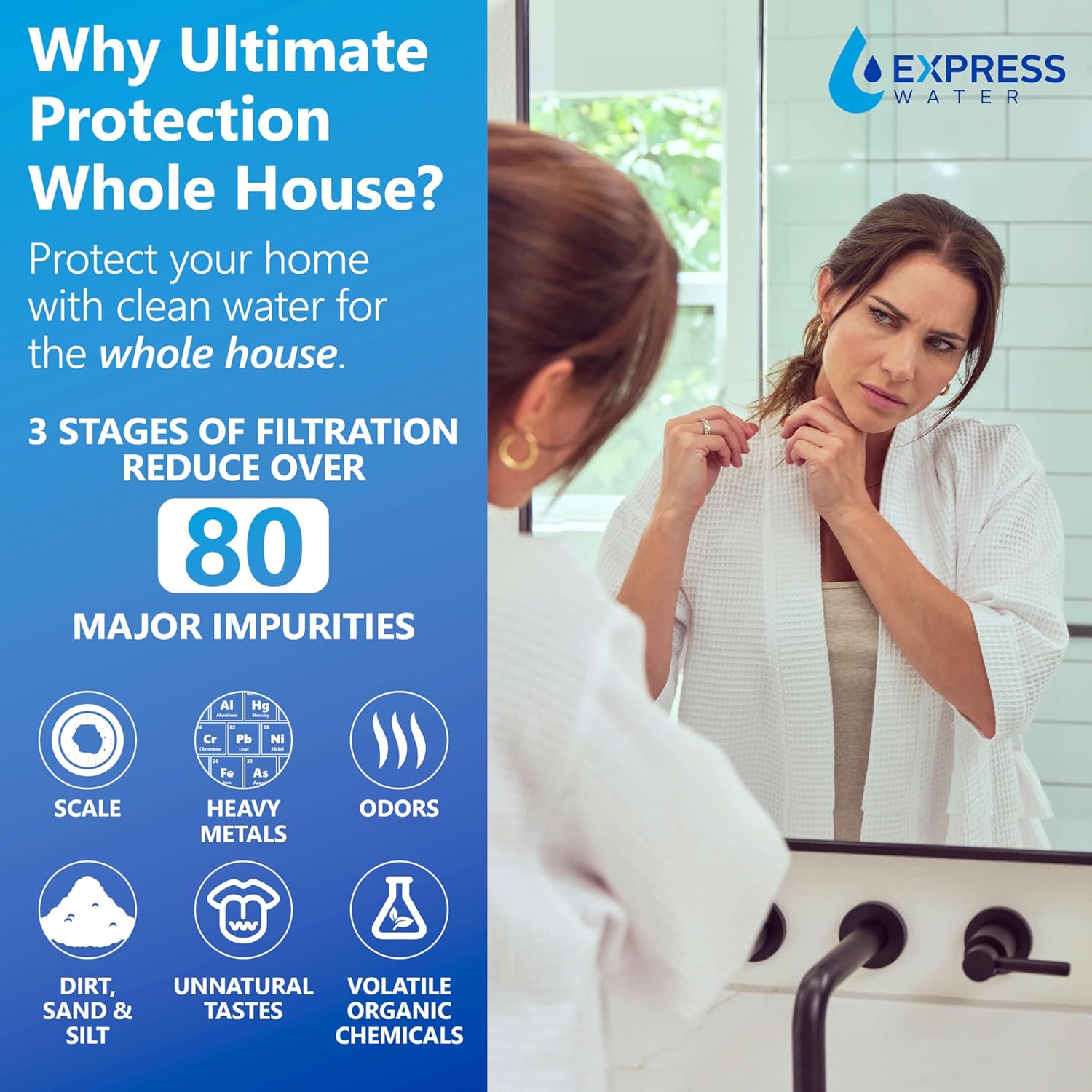 Express Water Whole House Water Filter System | Ultimate Protection | 3 Stage Water Purifier Whole Home, Heavy Metal + Anti-Scale Filters, High Reduction in Scale, Chlorine, PFAs, Lead, Arsenic & more