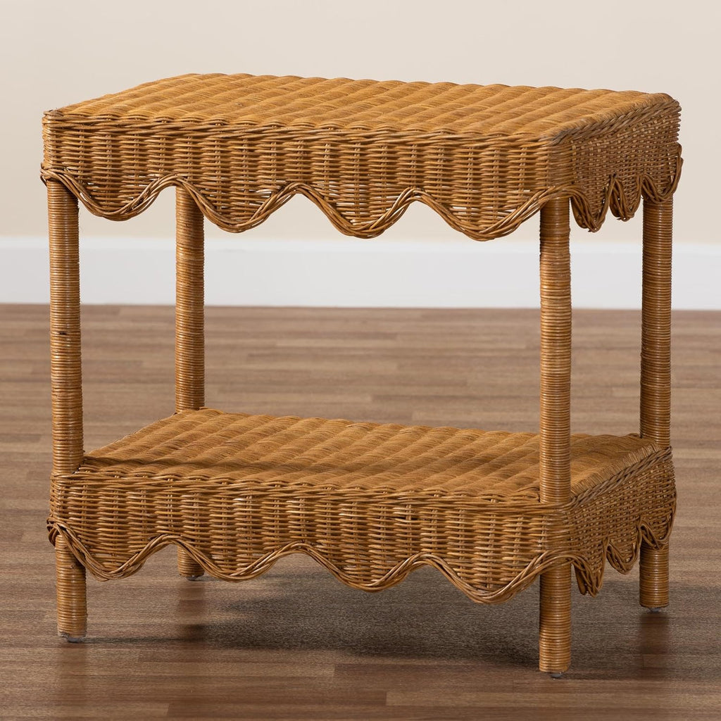bali & pari Oteria Scalloped Natural Rattan Side Table, Light Honey