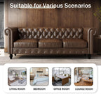 Leather Brown Sofa for Living Room Chesterfield 3 Seater Couch Sofa Comfortable Soft Sturdy Durable Furniture for Office Bedroom Apartment Hotel Place (03-Brown-80)