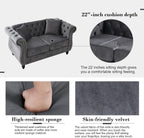 59" Chesterfield Loveseat Velvet Sofa for Living Room,2-Seater Sofa Tufted Couch with Two Pillows,Rolled Arms and Nailhead for Living Room, Bedroom, Office Grey