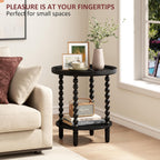 Gadroad Round End Table with Storage Shelf, 2 Tier Couch Side Table, Wood Coffee Table for Living Room, Bedroom, Black 19.3 * 19.3 * 25.6 inches