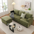 85'' L Shaped Couch with Armrest Organizer,Comfy 3 Seats Sofa with Thick Cushion,Chenille Sectional Couches for Living Room,Bedroom,Apartment,Sofa Set with Oversized Chair,Home Furniture,Green