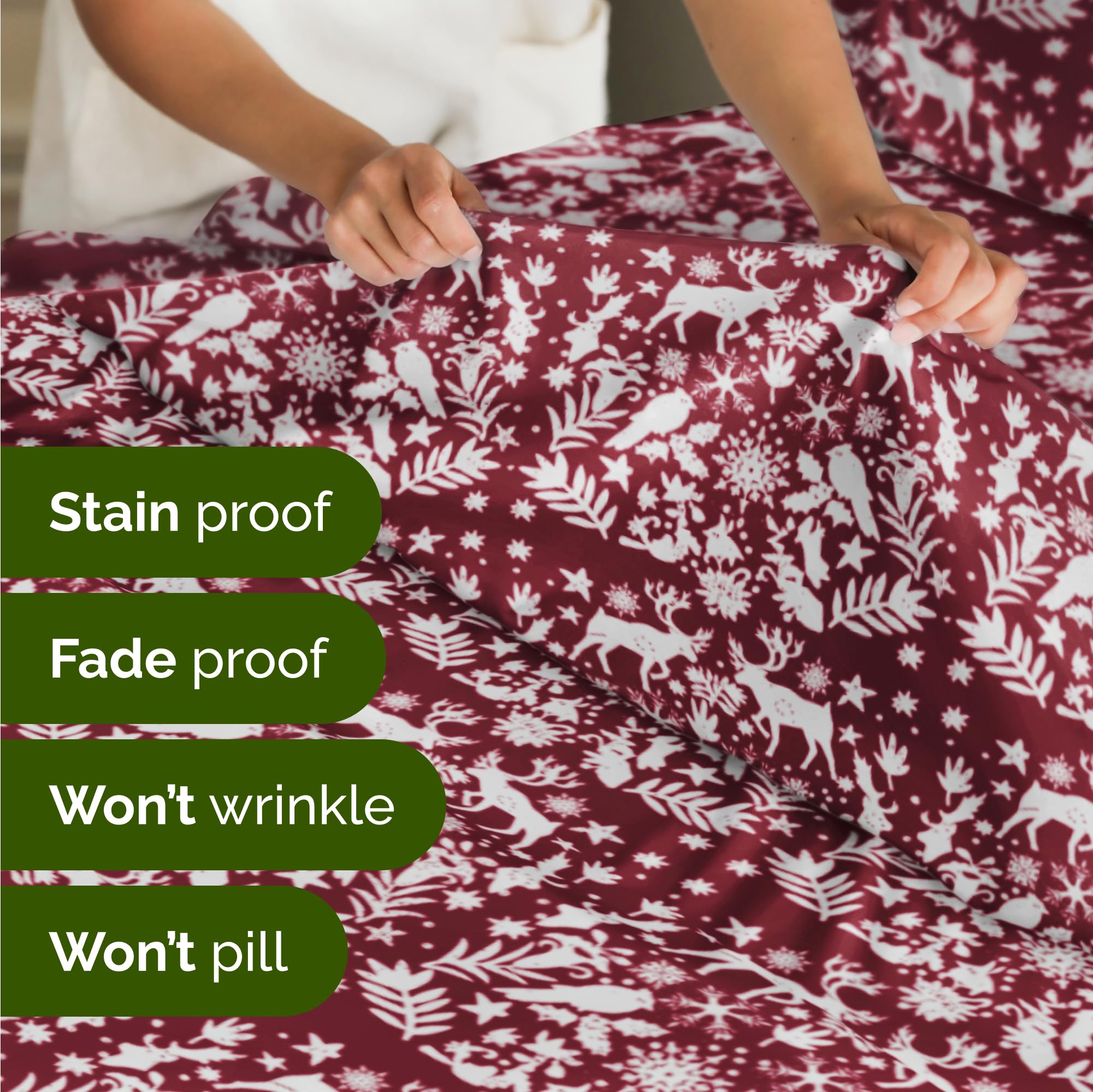 Komplet pościeli King Christmas Tree - Świąteczny wzór Xmas na lnie - Głębokie kieszenie - Dopasowany krój - 4 części - Bez zagnieceń - Wygodna i chłodząca świąteczna pościel zimowa - Łatwa w pielęgnacji - Przyjazna dzieciom