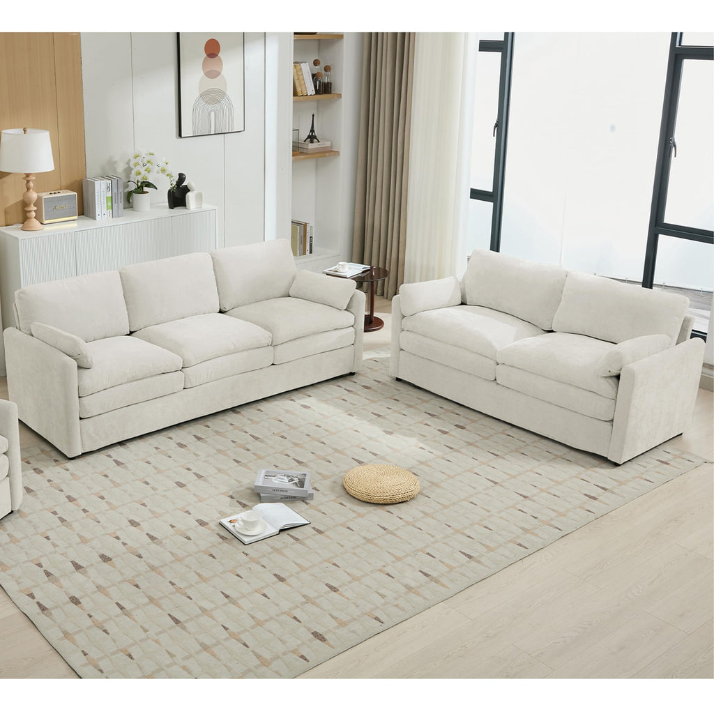 2 Pieces Chesterfield Sofa Sets Nailhead Decor Faux Leather Upholstered Tufted Sectional Sofa&Couch Include 3-Seaters Couch and Loveseat W/Rolled Arms and Wood Legs for Living Room Furniture Sets