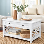 Coventry 36-Inch White Wood Coffee Table with Drawer & Open Shelf – Modern Accent Furniture for Living Room Storage & Décor by Alaterre Furniture