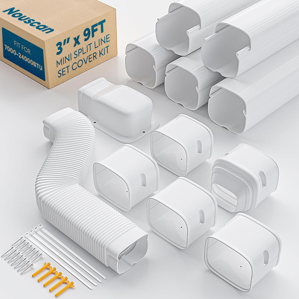 3" 13Ft Mini Split Line Set Cover with Flexible Duct, Upgrade PP Decorative Minisplit Lineset Cover Kit, Paintable for Mini Split, Air Conditioner, Central AC, HVAC and Heat Pumps, White