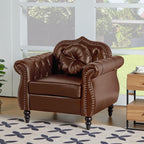 AVZEAR 82" Three Seater Leather Sofa, Chesterfield Sofa, Mid-Century Modern PU Upholstered Sofa Couch, Deep Button Tufted Living Room Sofa with Two Throw Pillows, Black