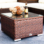 DIMAR GARDEN Outdoor Coffee Table Wicker Patio Side Table with Glass Top, 25.2in Mixed Brown