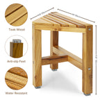 TEAKAURA Teak Shower Stool, Teak Shower Bench, 12'' Shower Foot Rest for Shaving Legs, Waterproof Corner Shower Bench, Organizer Stool, Corner Seat for Bathroom Livingroom - Grand Goldman