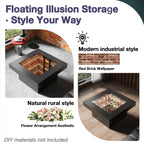 FKWin Black Modern Coffee Tables - Endless Depth Mirror Square Coffee Table with LED Lights, Black Table for Living Room, Tempered Glass-Top Center Tables, 31"