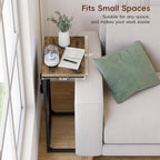 Vagusicc C Shaped End Table with Charging Station, 28" Tall Side Table for Couch, Sofa Table Small Couch Side Coffee Tables, Slide Under Sofa TV Tray Arm C Table for Living Room, Bedroom, Bedside