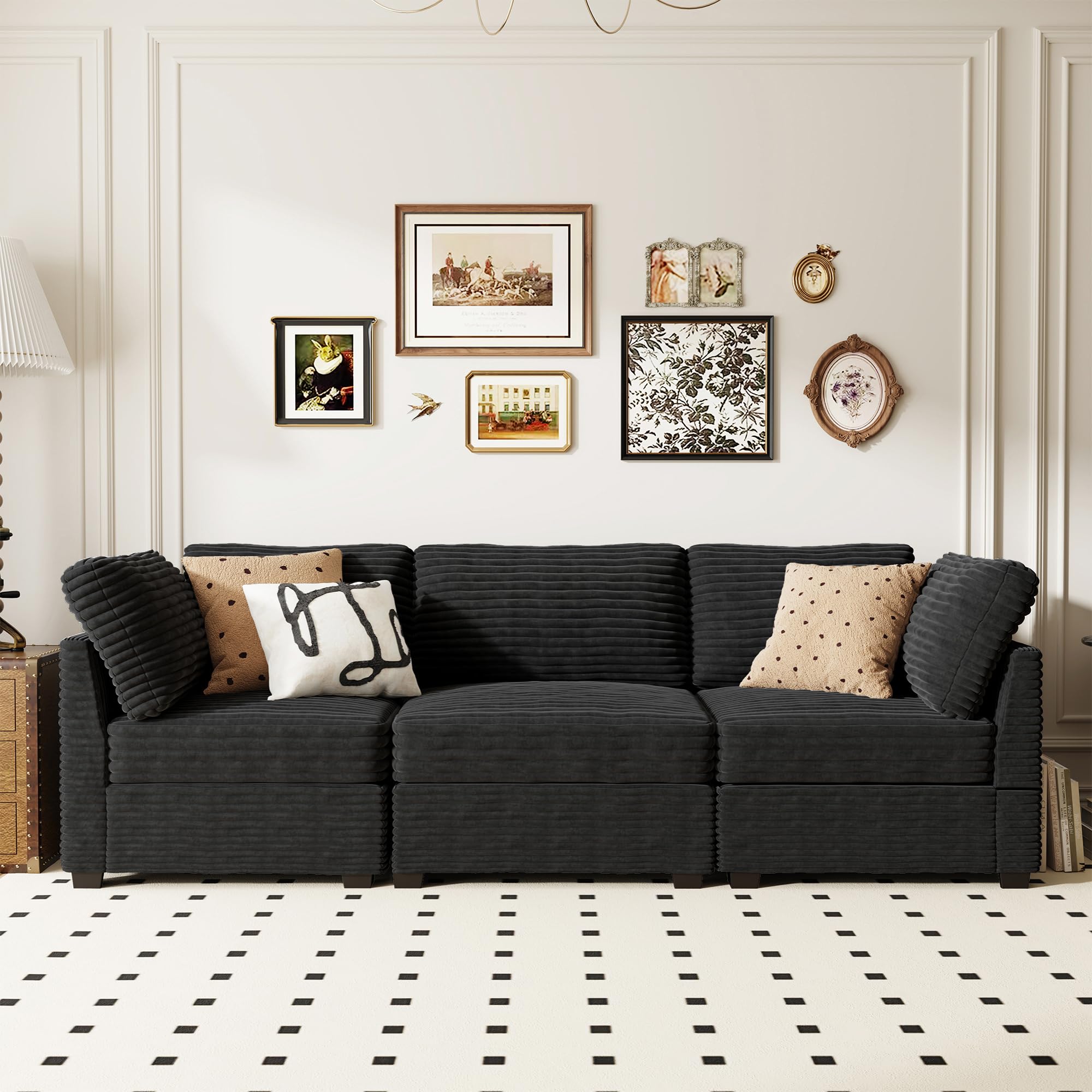 Modular Sectional Sofa,5 Pieces Sectional Couches for Living Room,L Shaped Cloud Couch Chaise Set, Black