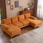 Karl home U-Shape Sectional Sofa Couch 111" Modern 4-Seat Sofa with Chaises Chenille Fabric Upholstered Covertible Couch with Wood Grain Legs for Living Room, Reception Room, Apartment, Black