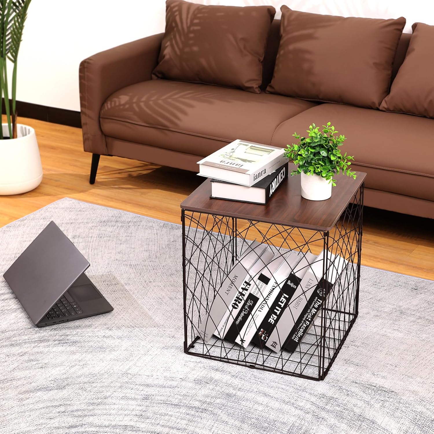 Small Coffee Table Storage, Square End Tables Blanket Basket with Lid for Living Room Folding Storage Side Table 1 Pack