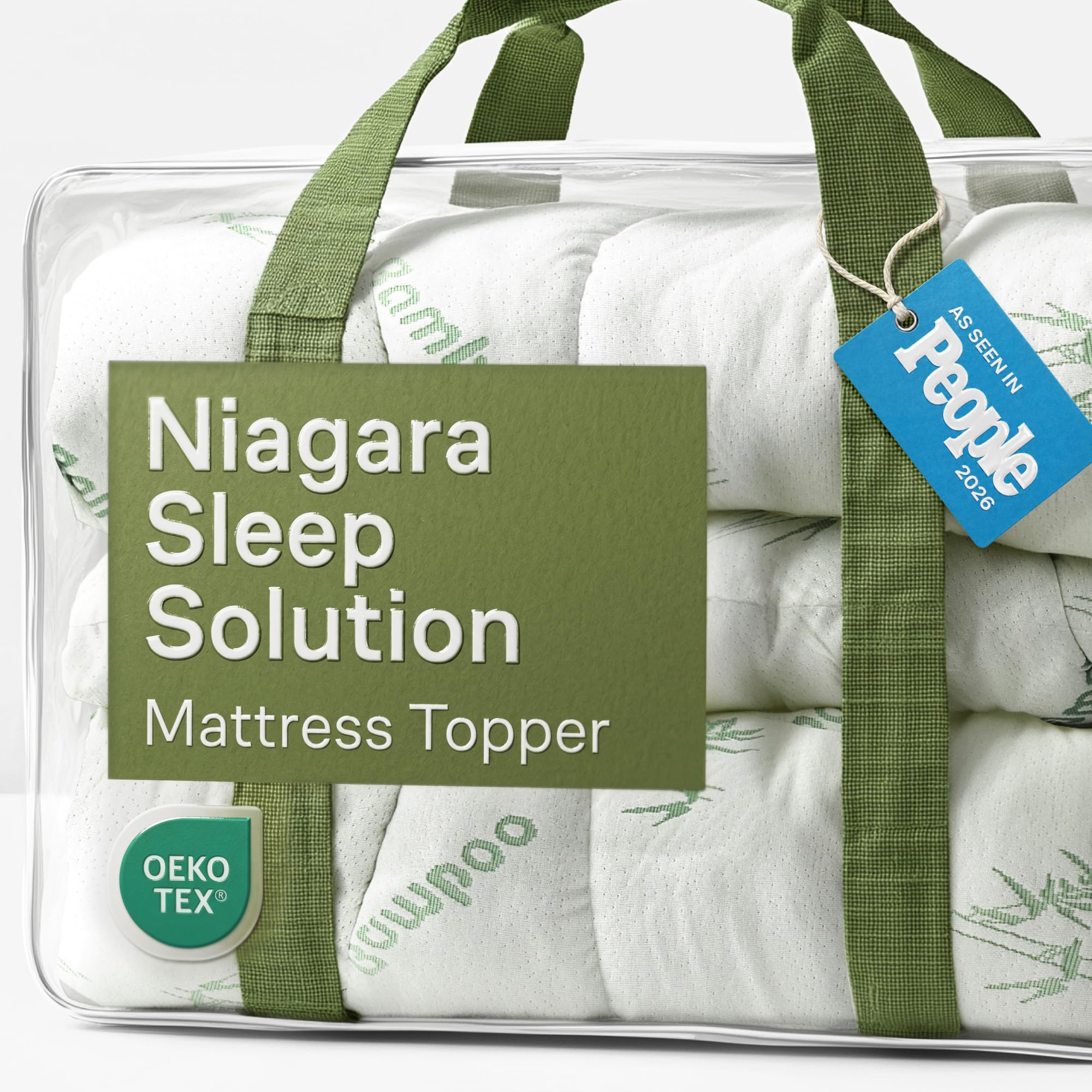 Niagara Sleep Solution Ultra Soft Queen Size Mattress Topper - Viscose Made from Bamboo Pillow Top Mattress Pad for Back Pain Relief - Naturally Cooling for Hot Sleepers, Green