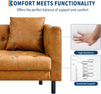 81 Inch Leather Couch for Living Room, Modern Leather Sofa with Deep Seat, Handmade Button Tufted 3 Seater Sofa, Chesterfield Couch for Apartment, Office, Cognac Tan