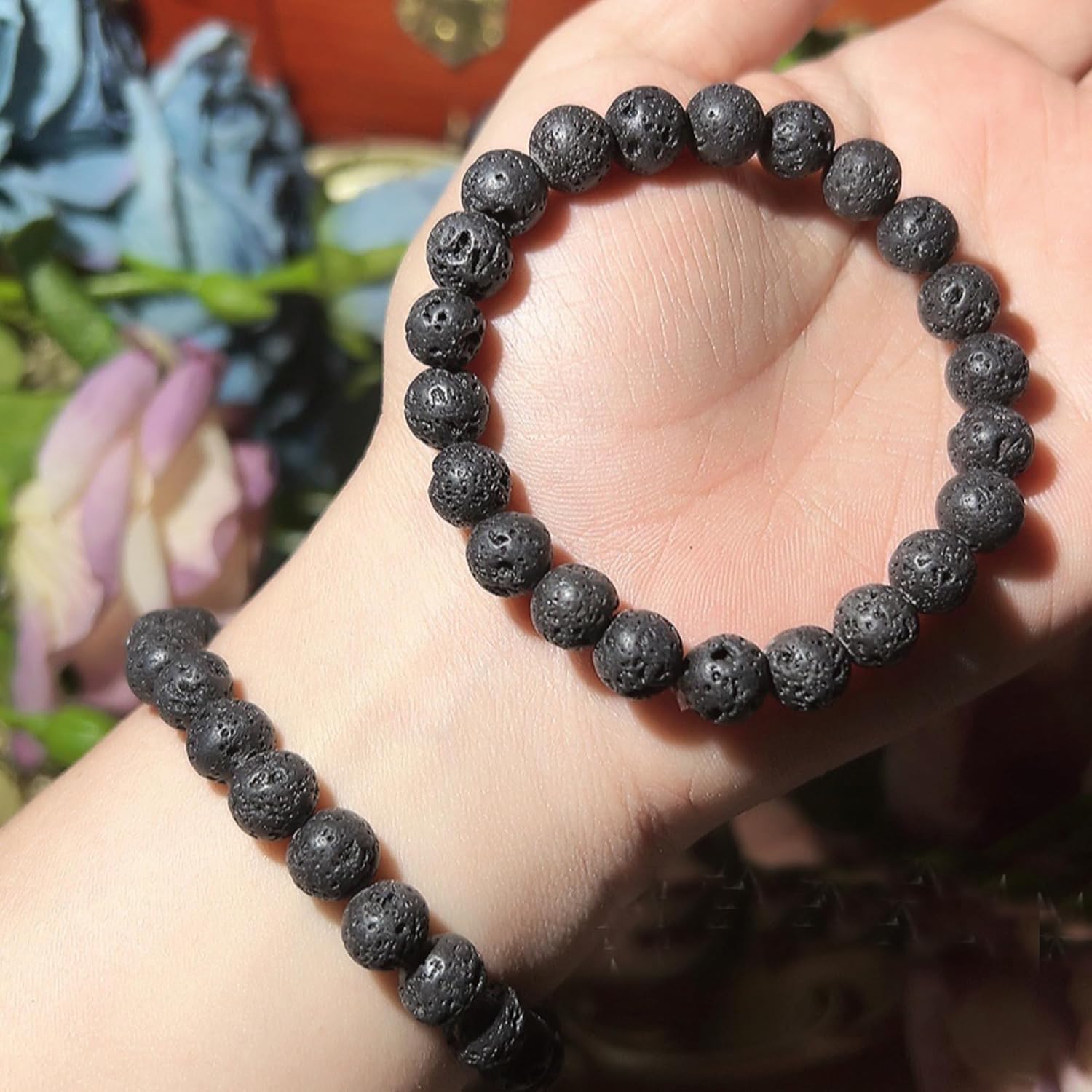 Lava Rock Protection Handmade Bracelets For Men Women Attract Wealth Chakra Feng Shui Stretchy Beaded Bracelets Lucky Anxiety Bracelets For Women (lava)