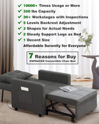 XSPRACER [Updated Convertible Chair Bed, Sleeper Sofa 3 in 1, Stepless Adjustable Backrest,Armchair, Sofa, Bed, Linen, Dark Gray, Single One