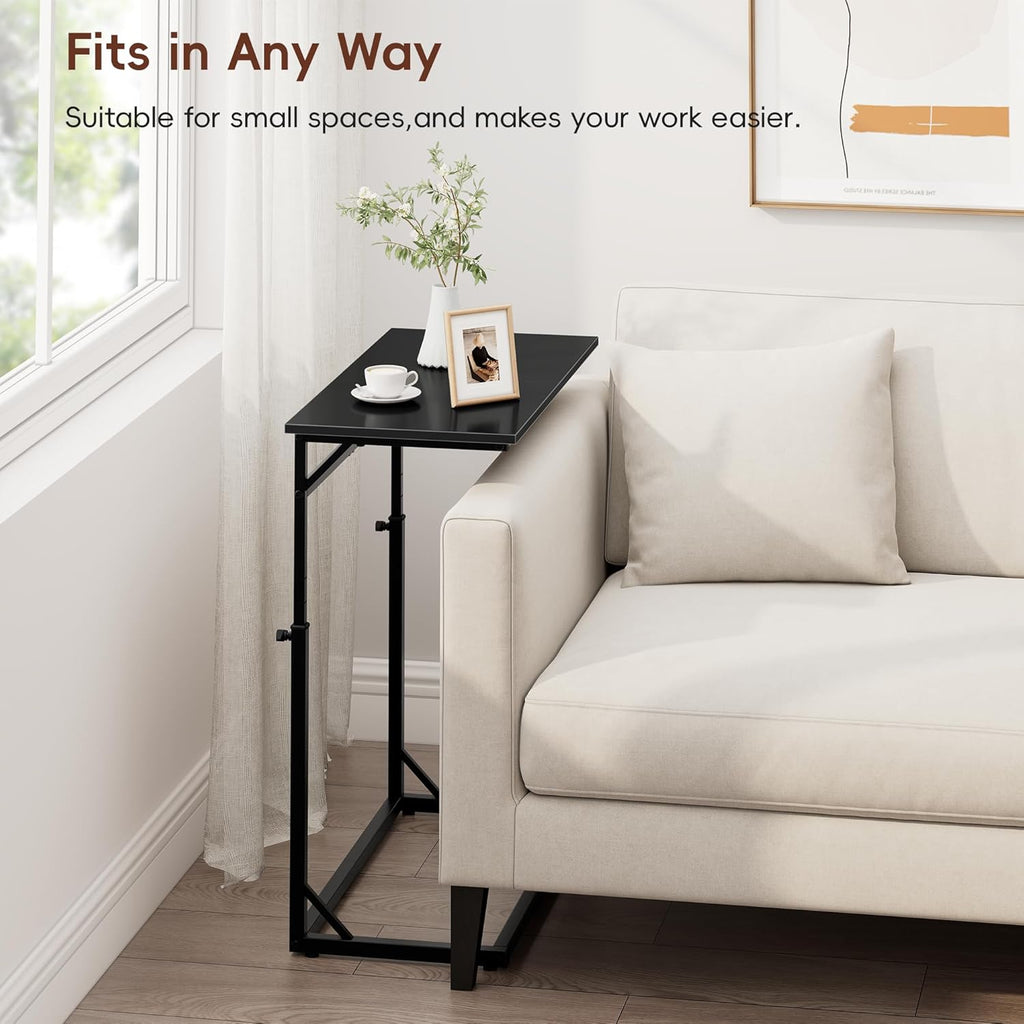 Vagusicc C Shaped End Table, 33"Tall Side Table for Couch, C-Table Sofa Table Adjustable Height Side Table, Large Surface Slide Under Couch Table, Coffee Table TV Tray for Living Room, Bedroom, Black